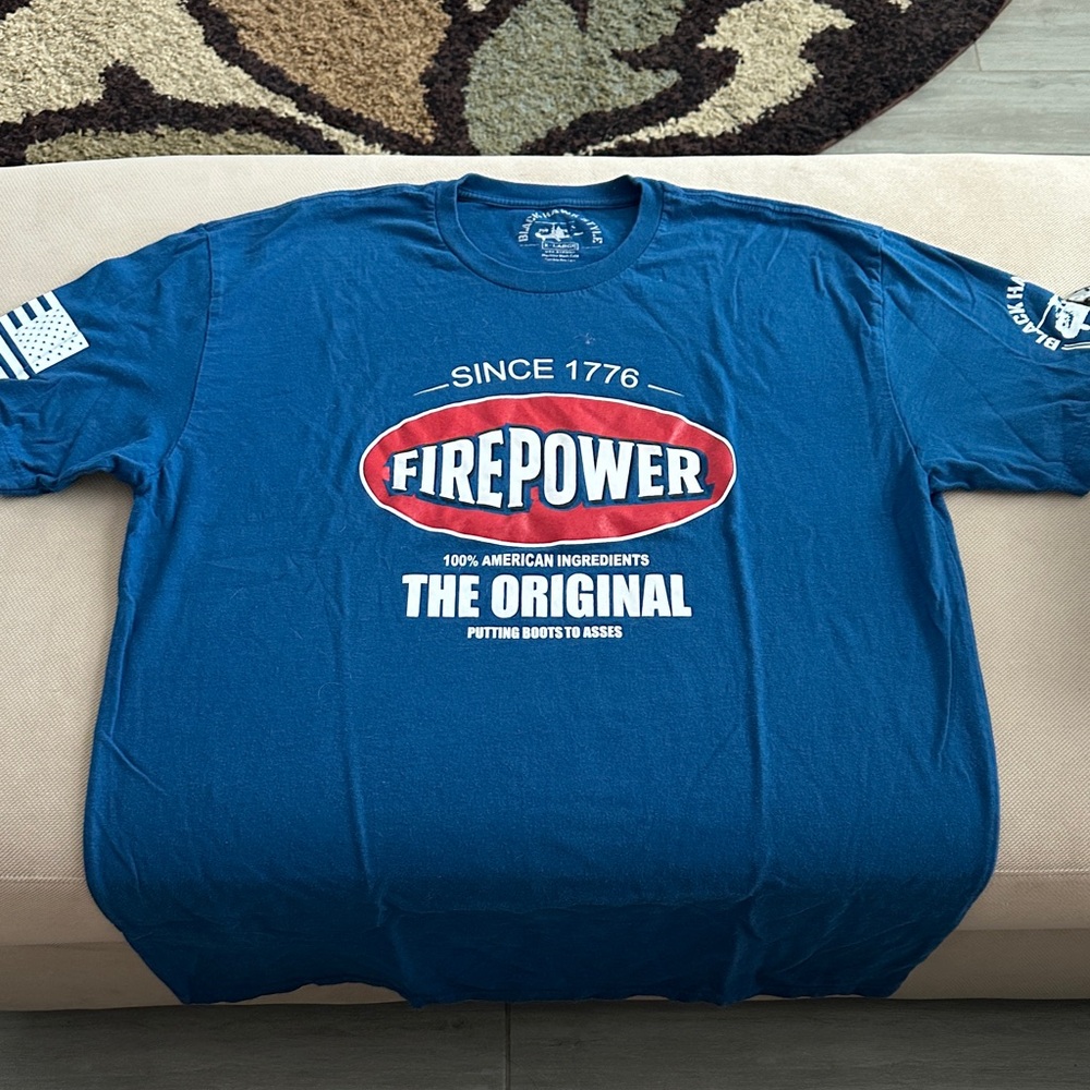 Blue Short Sleeve Tee with Firepower Graphic